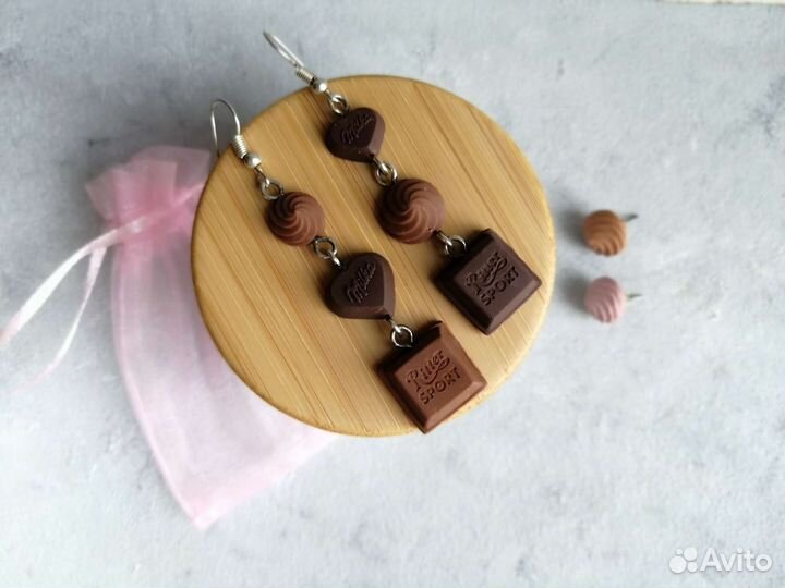 Серьги конфеты шоколадки гвоздики