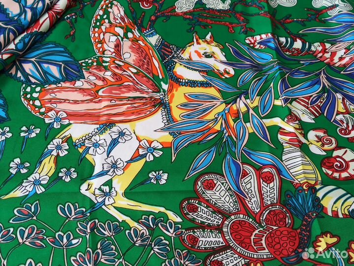 Платок Шаль Hermes Шелк Зелёный