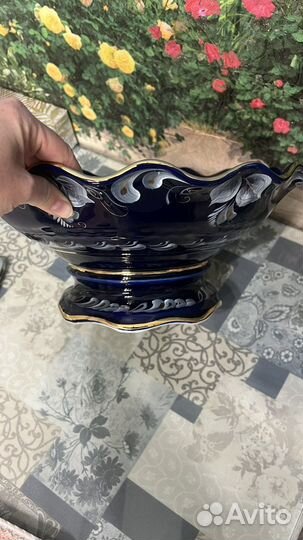 Ваза гжель кобальтовая фруктовница