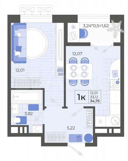1-к. квартира, 34,8 м², 9/14 эт.