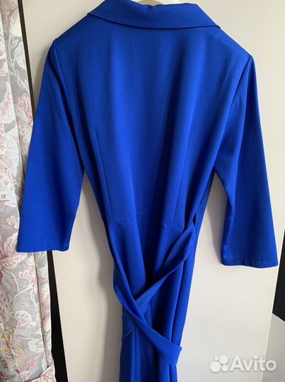 Платье на запах синее женское 44