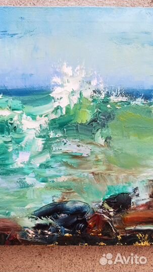 Морской пейзаж, прибой, волна картина маслом