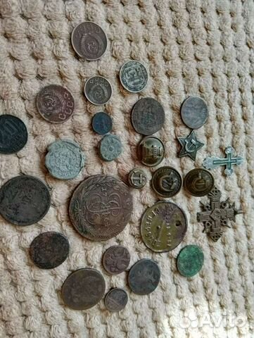 Коп царские монеты,пуговицы. Крестик. 84.серебро