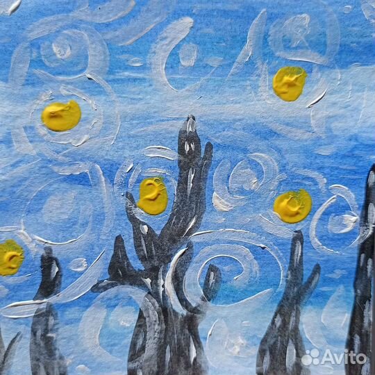 Картина Триптих Звёздный Ван Кот гуашь 10 см