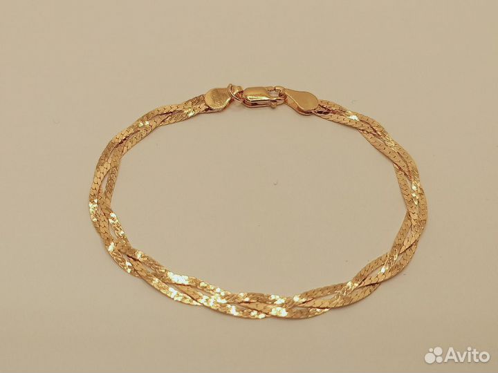 Золотой браслет - плетение (косички) 585 пробы