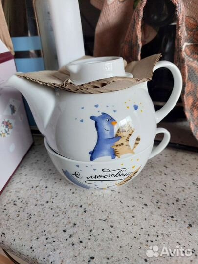 Заварочный чайник с чашкой новый