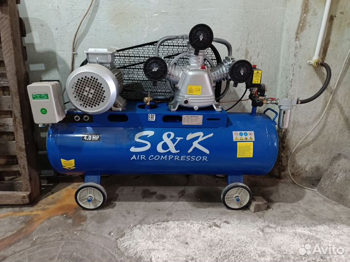 Компрессор воздушный 380 3кв 610л/м 100 литров S&K