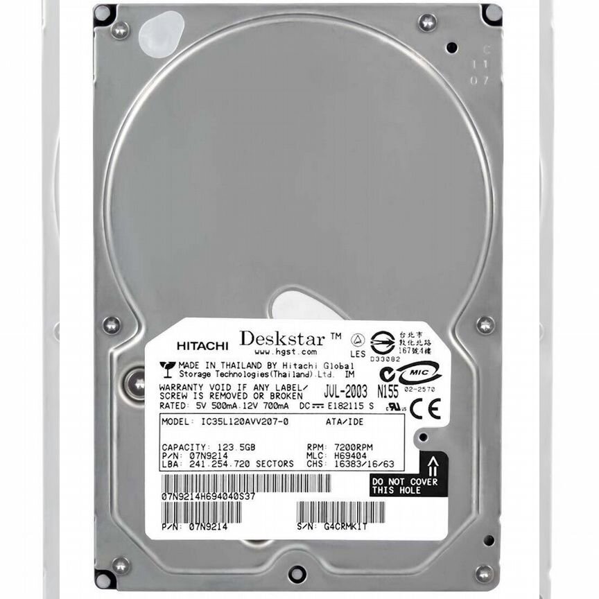 [IC35L120AVV207-0] Жесткий Диск Hitachi 123,5gb Ide Ic35l120avv207-0