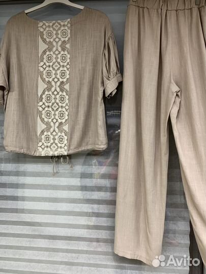 Женский костюм блуза брюки Лен 48:50:52:54