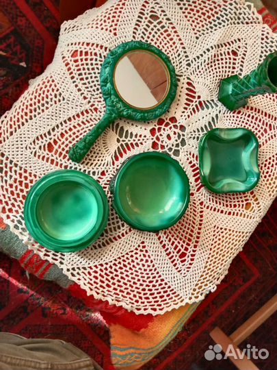 Малахитовое стекло зеркало, шкатулка