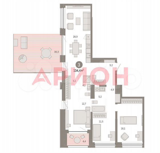 4-к. квартира, 134,4 м², 5/8 эт.