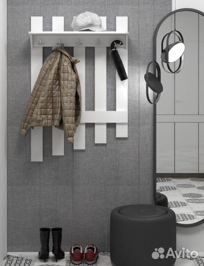 Вешалка настенная для вещей с полкой