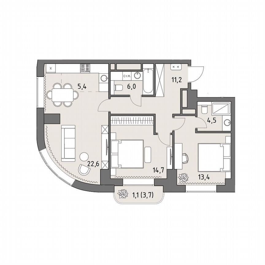 3-к. квартира, 78,9 м², 11/35 эт.