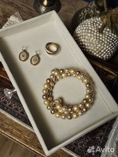 Серьги Carolee, браслет жемчуг, кольцо