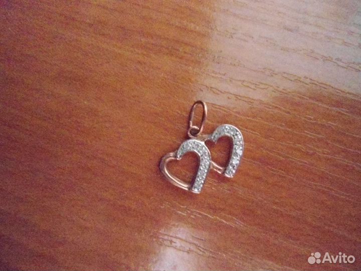 Кулон золото. Два сердечка