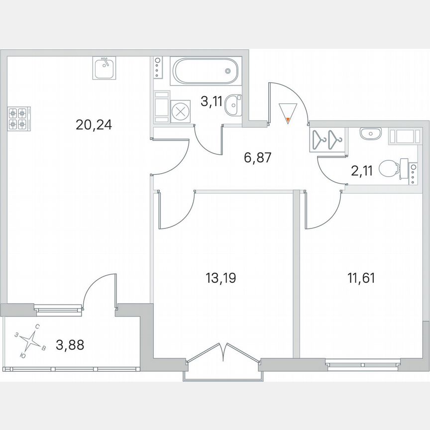 2-к. квартира, 59,1 м², 4/4 эт.