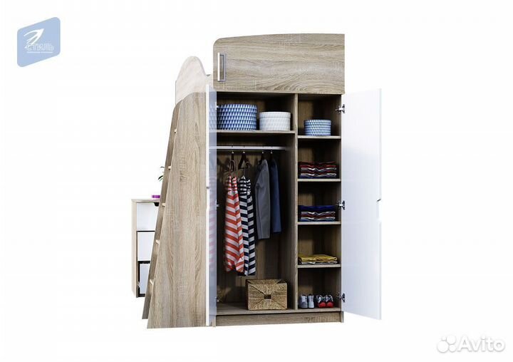 Сэнди Кровать-чердак Дуб Сонома светлый Белый глян