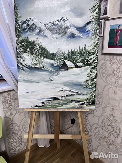 Зима в горах, картина маслом