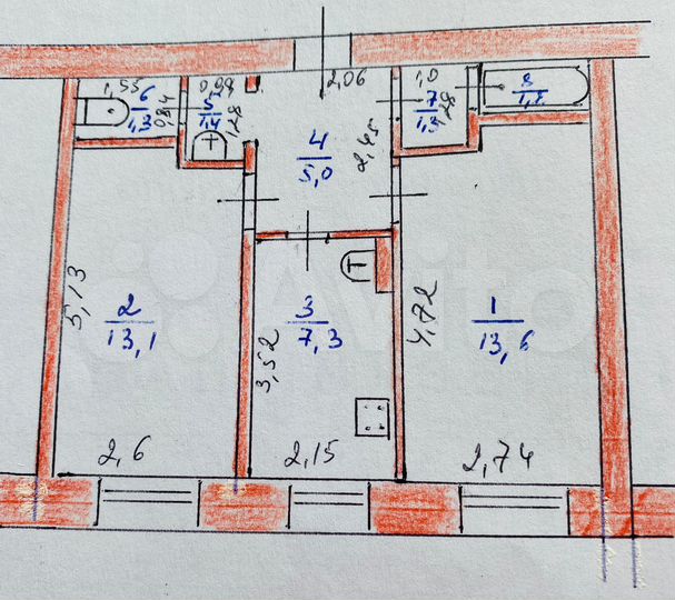 2-к. квартира, 44,2 м², 3/5 эт.