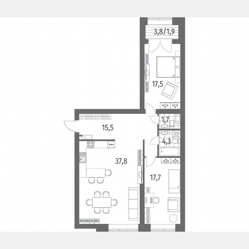 2-к. квартира, 96,4 м², 12/13 эт.