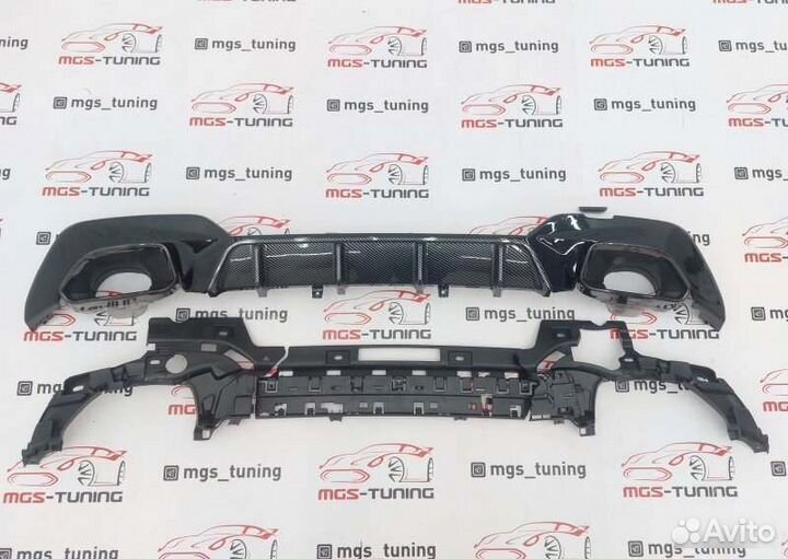 Диффузор BMW 3 G20 340 R под карбон+насадки черные