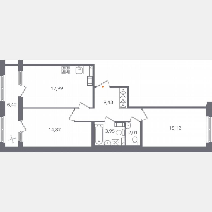 2-к. квартира, 66,6 м², 12/17 эт.