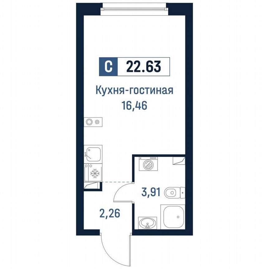 Квартира-студия, 22,6 м², 2/18 эт.