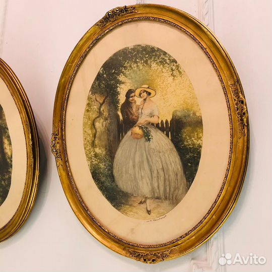 Пара больших подписных антикварных офортов хiх-XX века