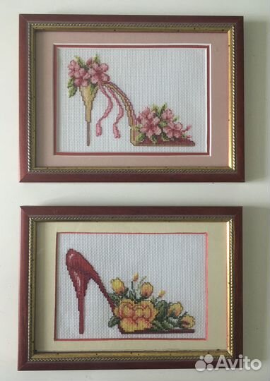 Картина ручной работы Туфельки из цветов вышивка