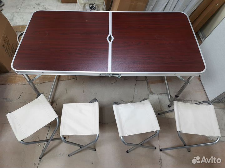 Стол складной для отдыха 120 см с 4 табуретами