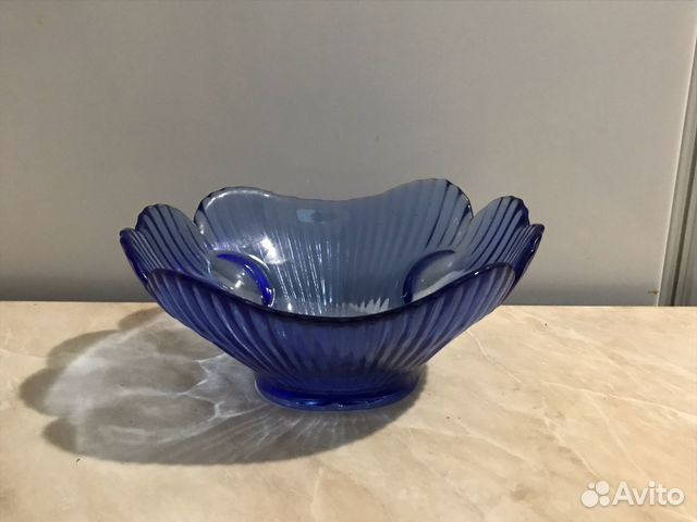 Конфетница СССР голубое стекло
