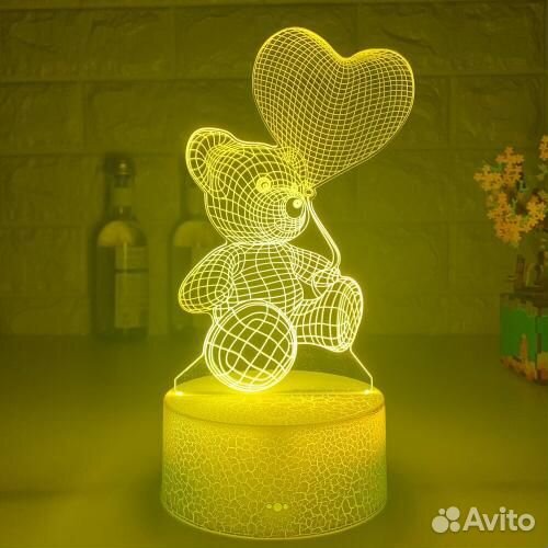 3D светильник Мишка с шариком в форме сердца