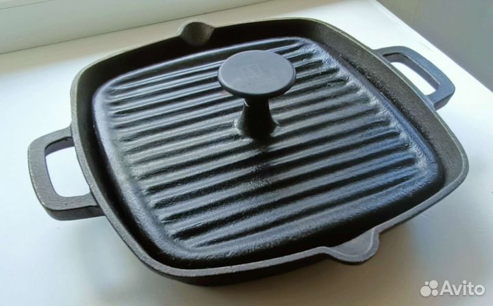 Сковорода-гриль, чугунная, 25 см, с ручками