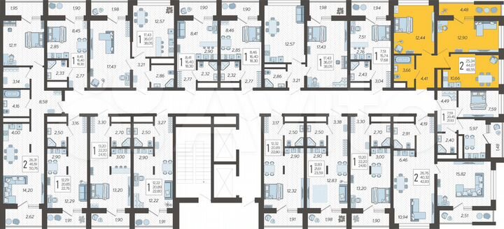 2-к. квартира, 48,6 м², 4/19 эт.