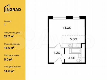 Квартира-студия, 27,8 м², 23/24 эт.