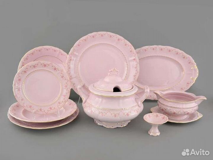 Чайный и столовый сервиз розовый фарфор Чехия