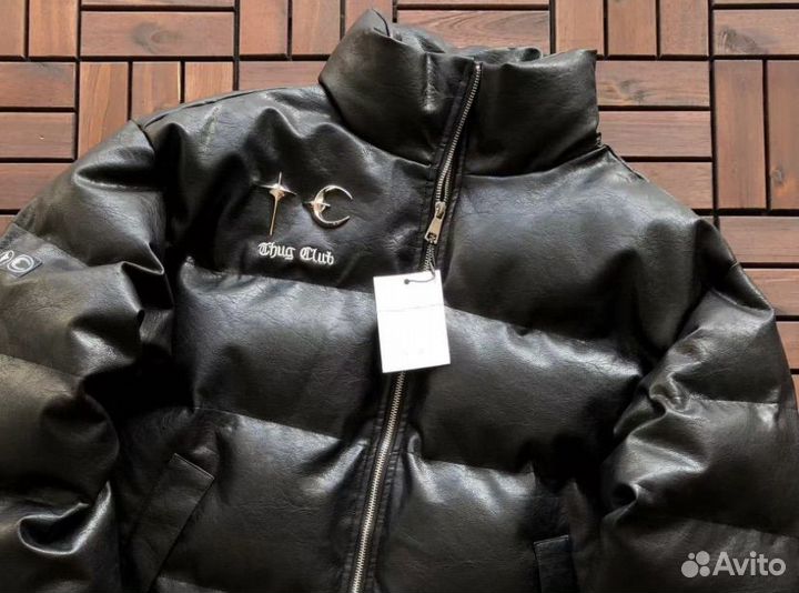 Пуховик thug club кожанный opium