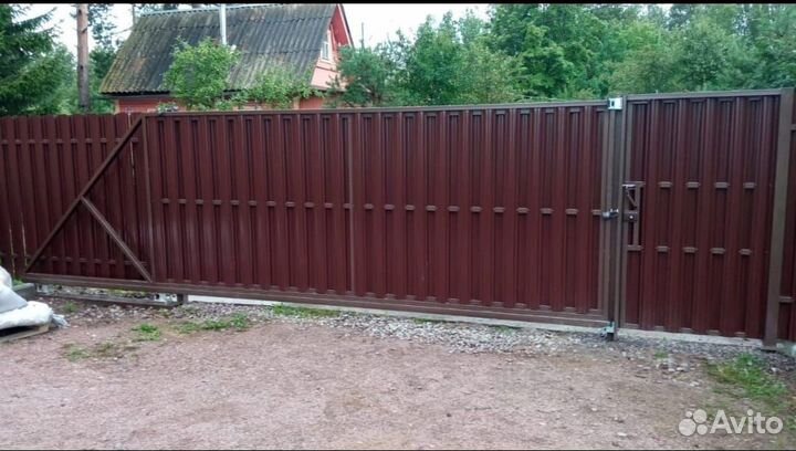 Забор с откатными воротами под ключ