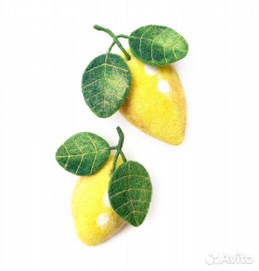 Лимоны на веточке. Брошка из шерсти