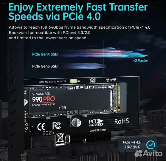 Адаптер NVMe на PCIe 4.0 3.0 SSD