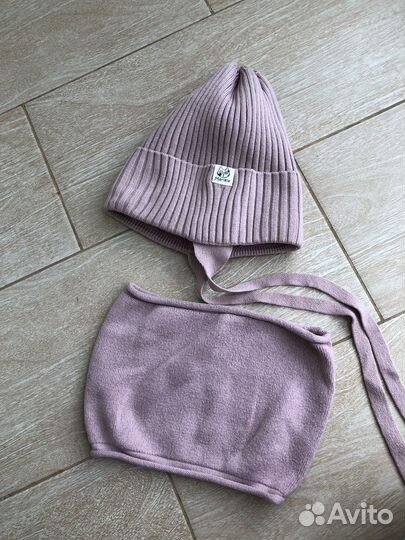 Комплект шапка и снуд для девочки. Цвет пудра