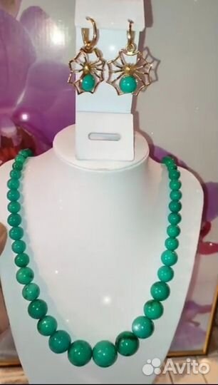 Натуральная бирюза бусы и серьги