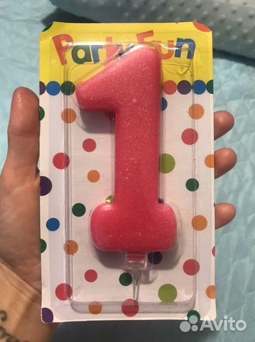 Большая розовая свеча для торта цифра 1