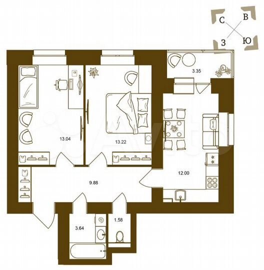 2-к. квартира, 56,7 м², 15/16 эт.