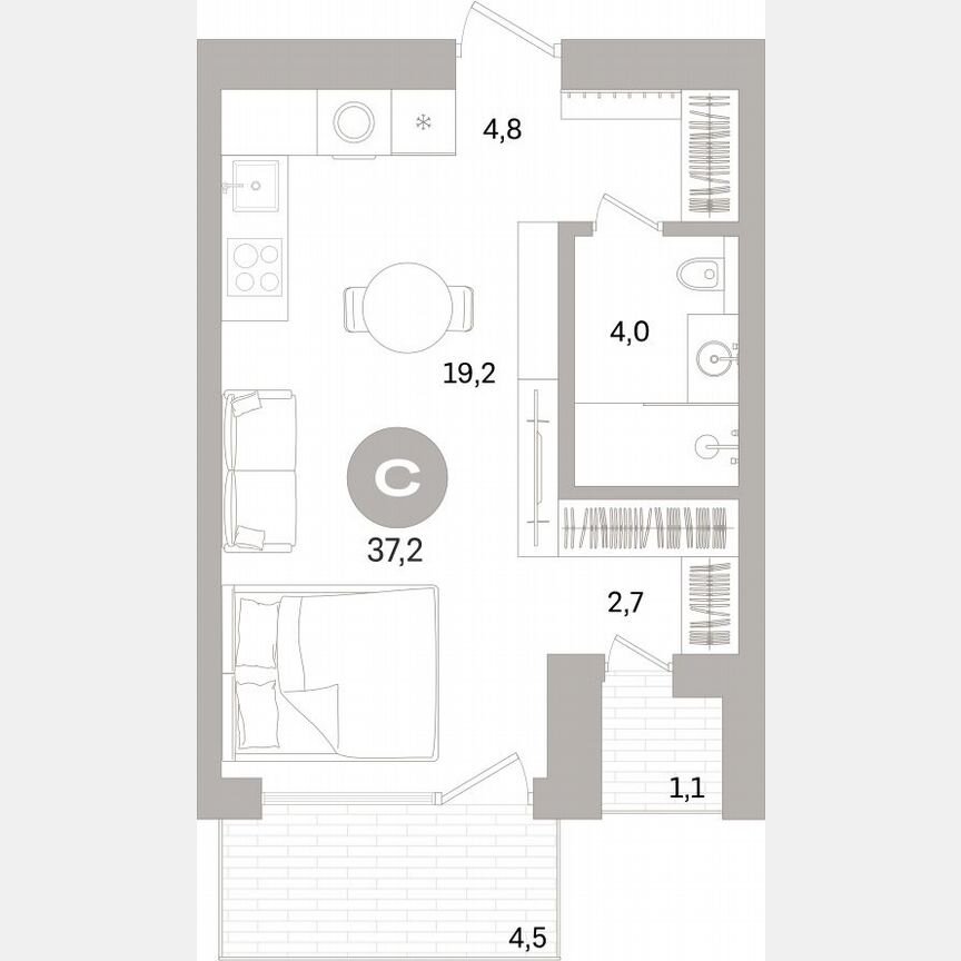 Квартира-студия, 37,5 м², 3/16 эт.