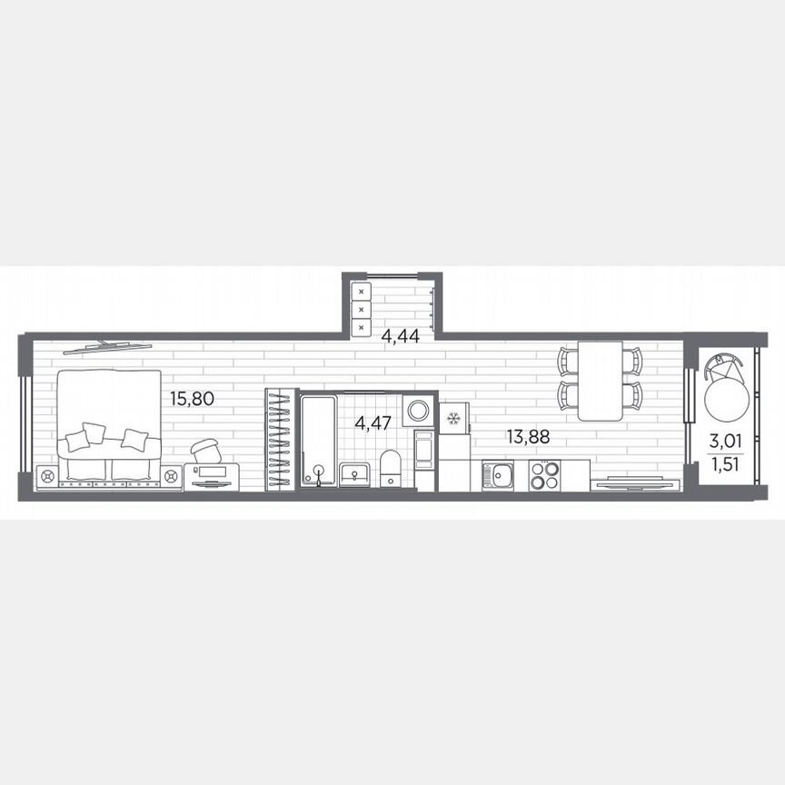 1-к. квартира, 40,1 м², 5/5 эт.