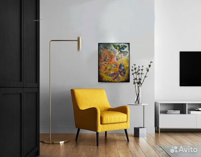 Картина маслом 50х40 см. Бабочки. Абстракция