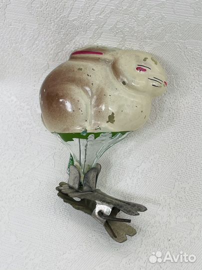 Елочная игрушка СССР зайчик/кролик на прищепке