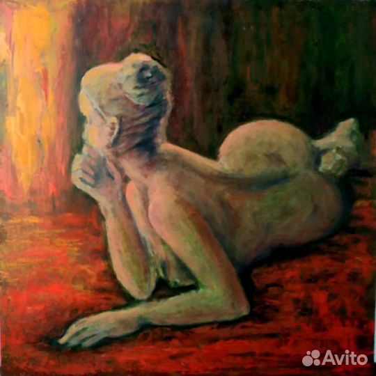 Картина маслом на оргалите,У камина