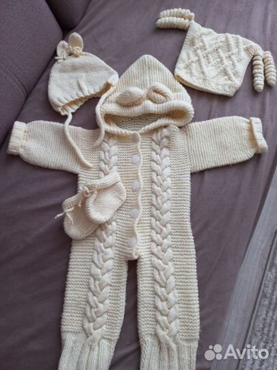 Детский вязаный комплект - комбинезон 68 74 80